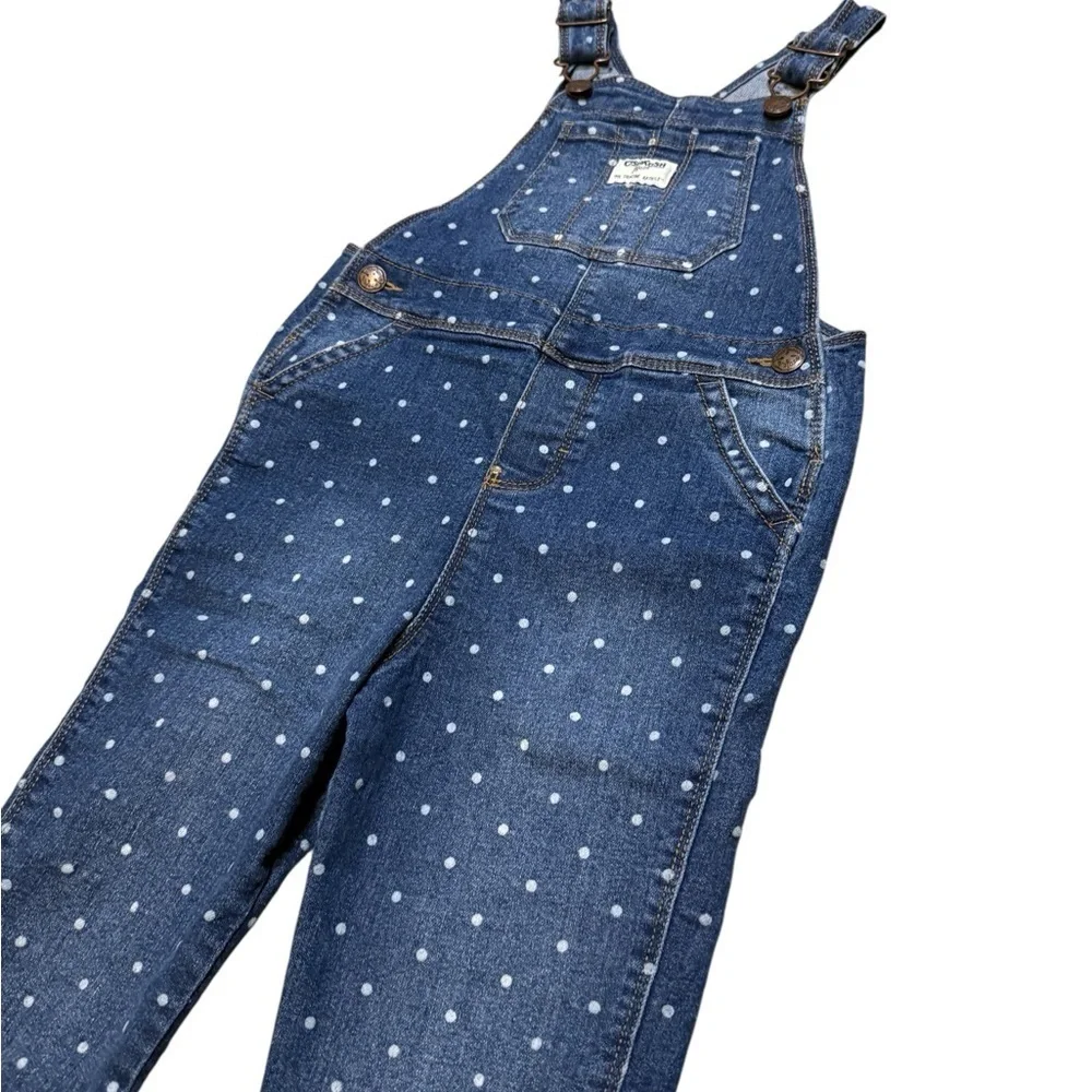 Vintage Oshkosh B'gosh Overalls Vestbak Denim Jeans Polka Dot Size 5T Boys Girls